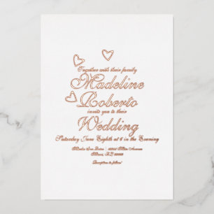 Herzen Schrift Hochzeit geprägt  Folieneinladung