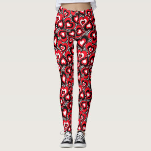 Herzen, Schwarzes, Rot und Weiß. Leggings