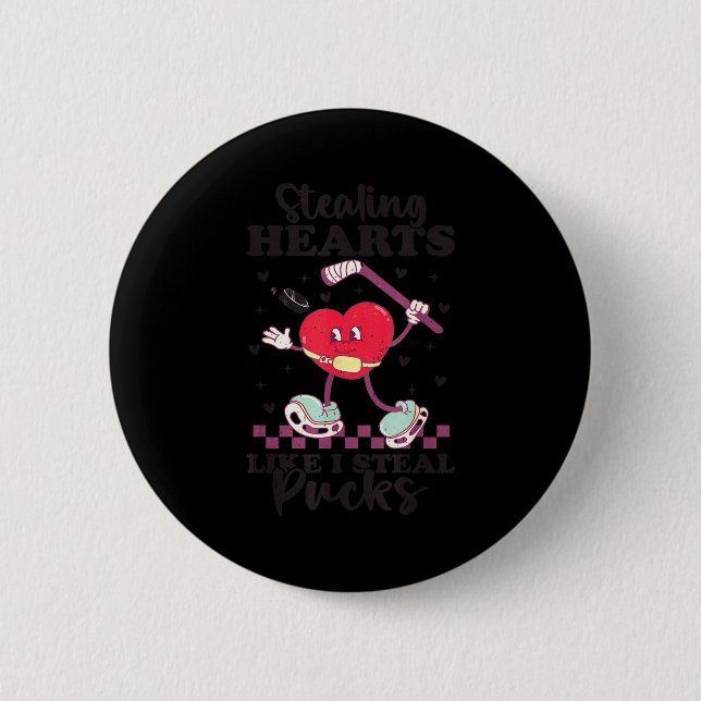 Herzen stehlen wie ich Pucks stehle Funny Valentin Button (Vorderseite)