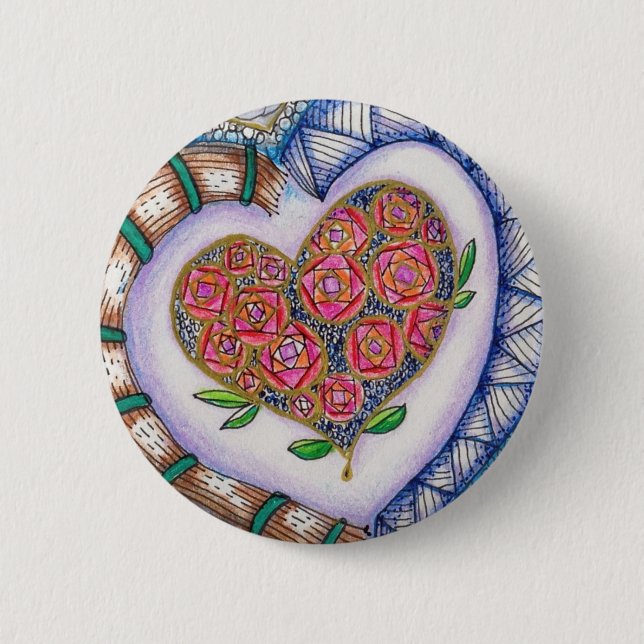 Herzen u. Blumen-Detail (2,25 Zoll rund) Button (Vorderseite)