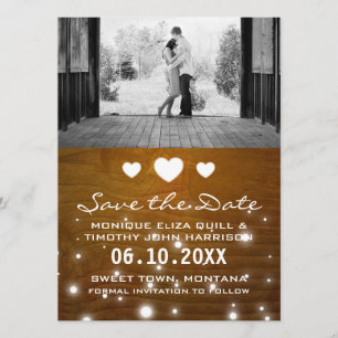 Herzen u. Lichter rustikal Save the Date Wedding
