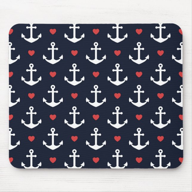 Herzen und Anker-Muster Mousepad (Vorne)