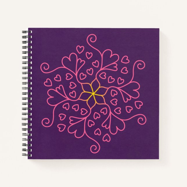 Herzen und Blume Mandala-Inspiriert Notizbuch (Vorderseite)