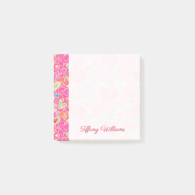 Herzen und Blumen addieren Namens3x3 Post-it Klebezettel (Vorderseite)