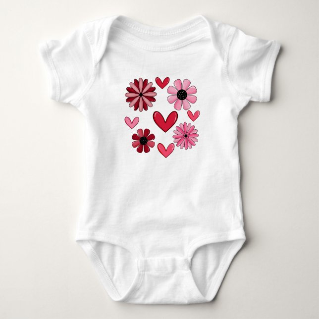 Herzen und Blumen Baby Strampler (Vorderseite)
