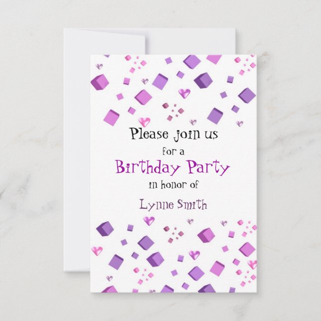 Herzen und Kuben Geburtstagseinladung Einladung (Vorderseite)