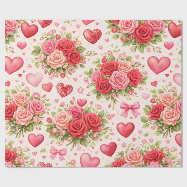 Herzen und Rosen  Geschenkpapier (Flach)