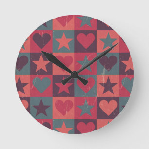 Herzen und Sternchen-Vereinbarung Rosa Runde Wanduhr