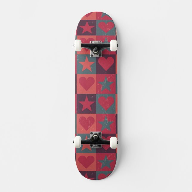 Herzen und Sternchen-Vereinbarung Rosa Skateboard (Vorderseite)