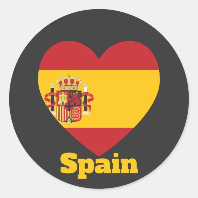 Herzenflagge Spanien Runder Aufkleber (Vorderseite)