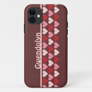 Herzenreihen zeichnen rosa personalisierte rote Na iPhone 11 Hülle