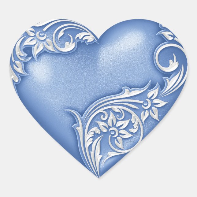 Herzenscroll Blau weiß Herz-Aufkleber (Vorderseite)