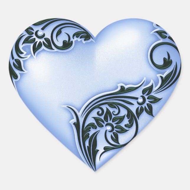 Herzenscroll Cornflower Blau Schwarz Herz-Aufkleber (Vorderseite)