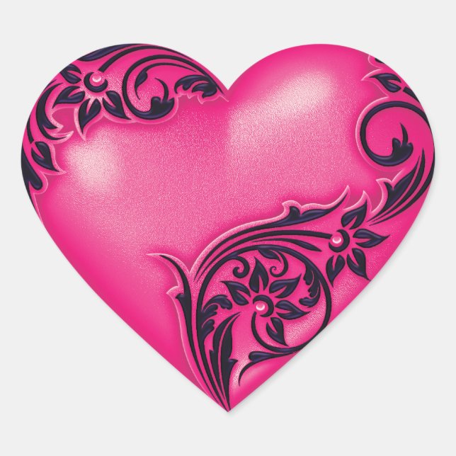 Herzenscroll Hot Pink w Black Herz-Aufkleber (Vorderseite)