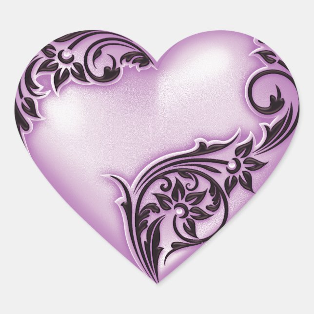 Herzenscroll Leichte Violette Schwarz Herz-Aufkleber (Vorderseite)
