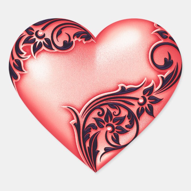 Herzenscroll Light Red w Black Herz-Aufkleber (Vorderseite)