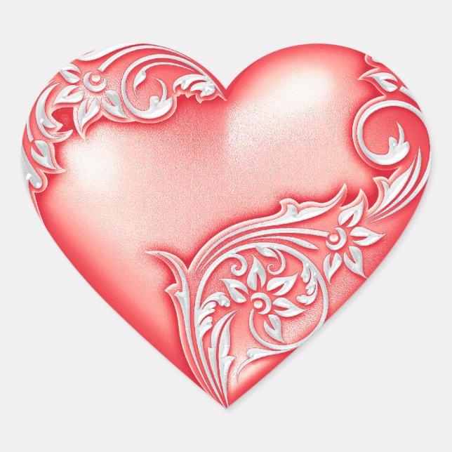 Herzenscroll Light Red w White Herz-Aufkleber (Vorderseite)