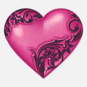 Herzenscroll Magenta Schwarz Herz-Aufkleber