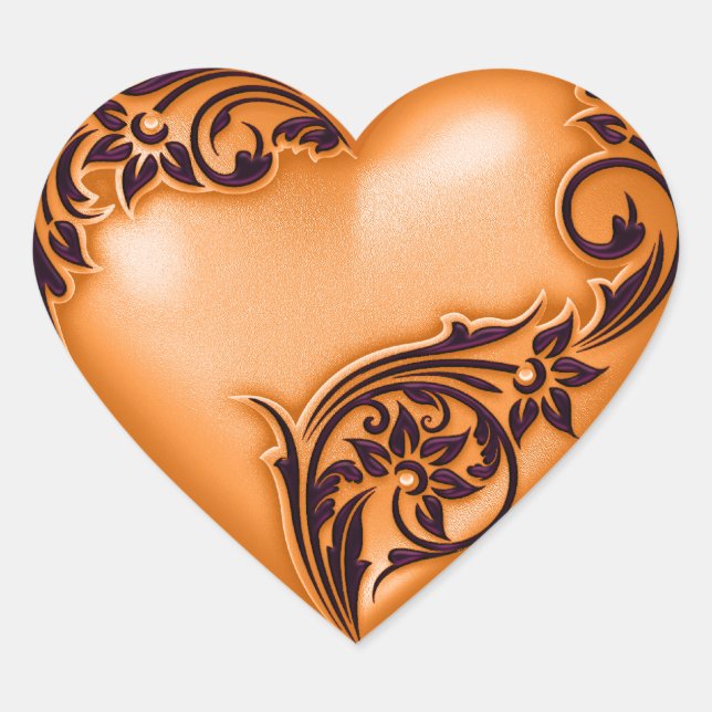 Herzenscroll Orange w Black Herz-Aufkleber (Vorderseite)