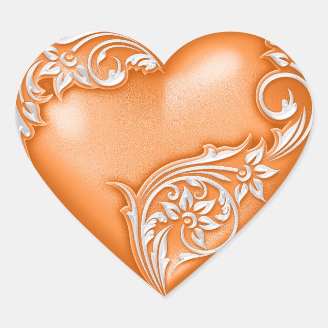 Herzenscroll Orange w White Herz-Aufkleber (Vorderseite)