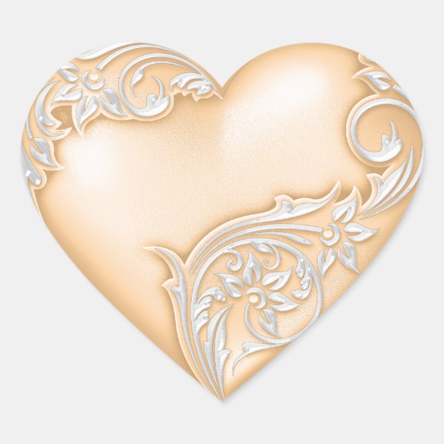 Herzenscroll Peach w White Herz-Aufkleber (Vorderseite)