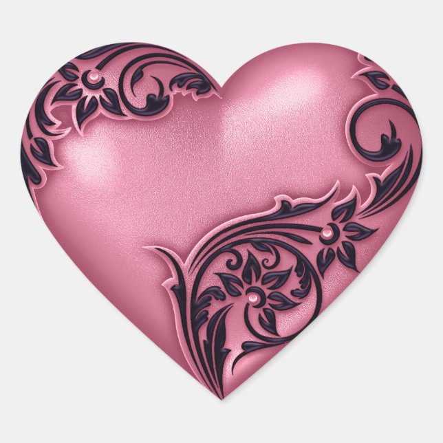 Herzenscroll Rosa Schwarz Herz-Aufkleber (Vorderseite)