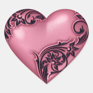 Herzenscroll Rosa Schwarz Herz-Aufkleber