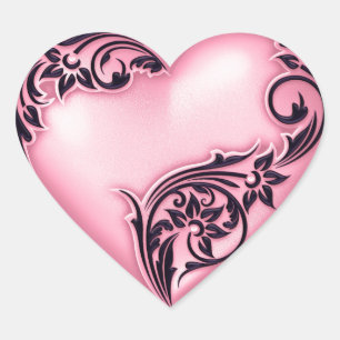 Herzenscroll Rosa Schwarz Herz-Aufkleber