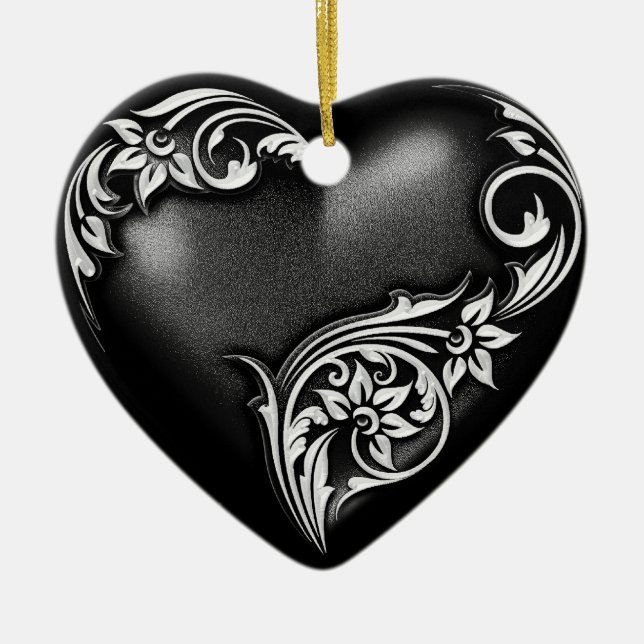 Herzenscroll Schwarz-weiß Keramikornament (Vorne)