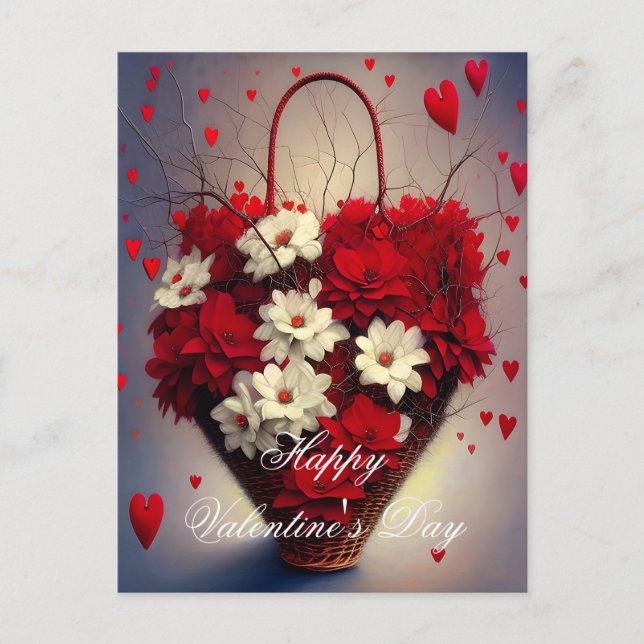 Herzenskorb und Blume Valentine Postkarte (Vorderseite)