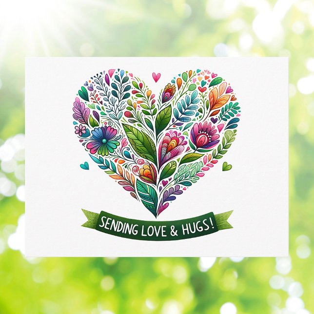 Herzenslust Liebe und Herzblut der Hugs Postkarte (Heartfelt Sending Love and Hugs Floral Heart Postcard
)