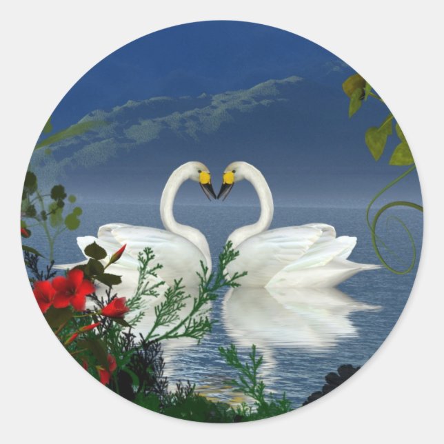 Herzensschwäne Blume 1 Runder Aufkleber (Vorderseite)