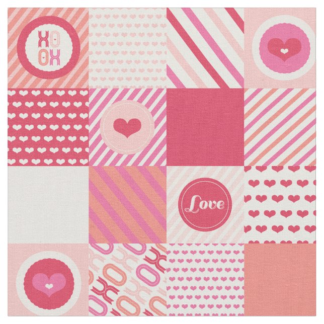 Herzenvalentine-Gewebe der Patchwork-quadratisches Stoff (Nahaufnahme)