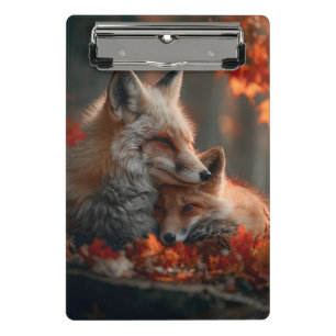Herzerwärmendes rotes Fuchs-Paar zwischen Herbstwa Mini Klemmbrett