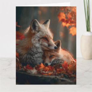 Herzerwärmendes Rotfuchs-Paar im Herbstwaldlaub Karte