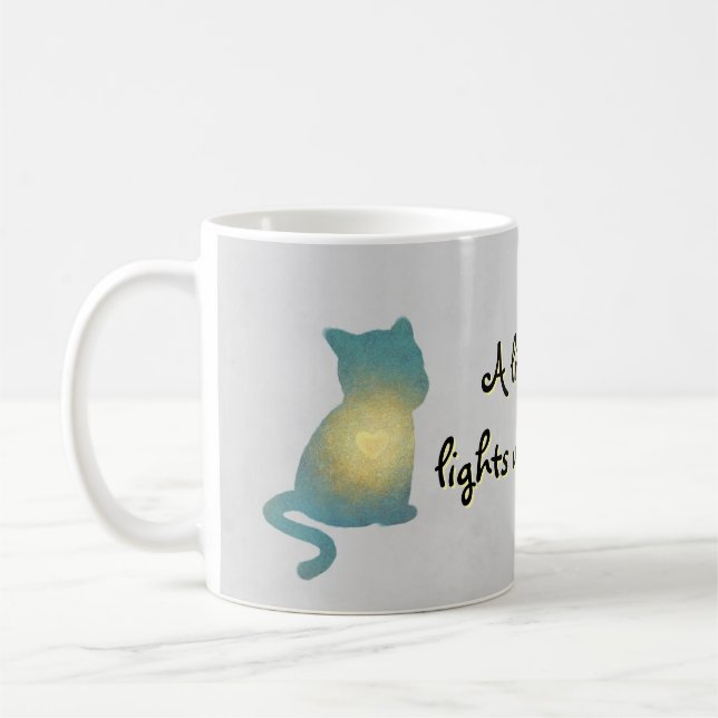 Herzerwärmung KatzenSilhouette mit Tasse des glühe (Links)