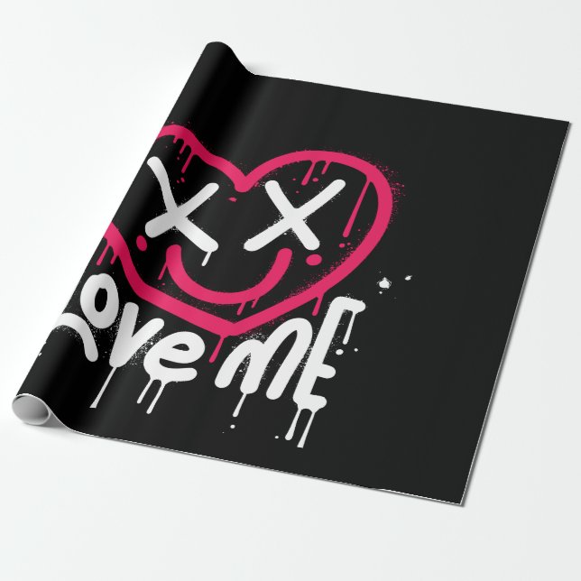 Herzfigur mit toten Augen und Lächeln gesprüht Geschenkpapier (Ungerollt)