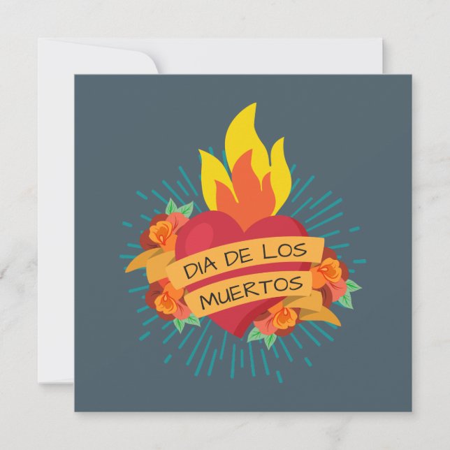 Herzflamme Dia de los Muertos Party Einladung (Vorderseite)