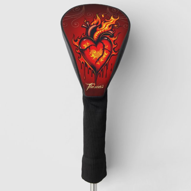 Herzflammen. Golf Headcover (Vorderseite)