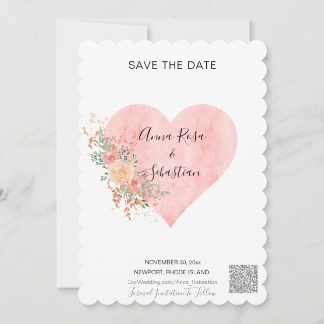 *~* Herzfloral AR6 WEDD SPEICHERN DATUM QR Einladung (Vorderseite)