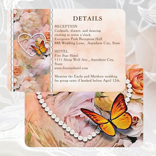 Herzflorale Rose Butterfly Hochzeitgästen Details Begleitkarte (Heart Floral Rose Butterfly Wedding Guest Details Enclosure Card)