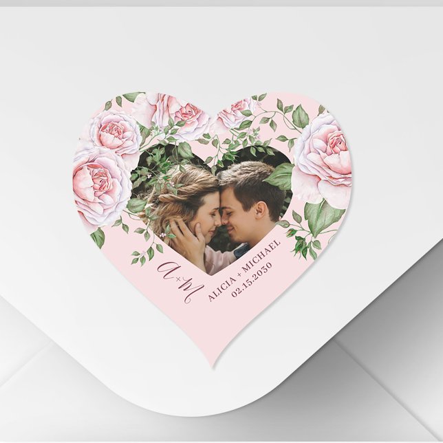 Herzform Liebe Paar Foto Rosa Rosen niedlich Herz-Aufkleber (Von Creator hochgeladen)