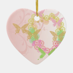 Herzform Ornament mit Blume & Schmetterlingen