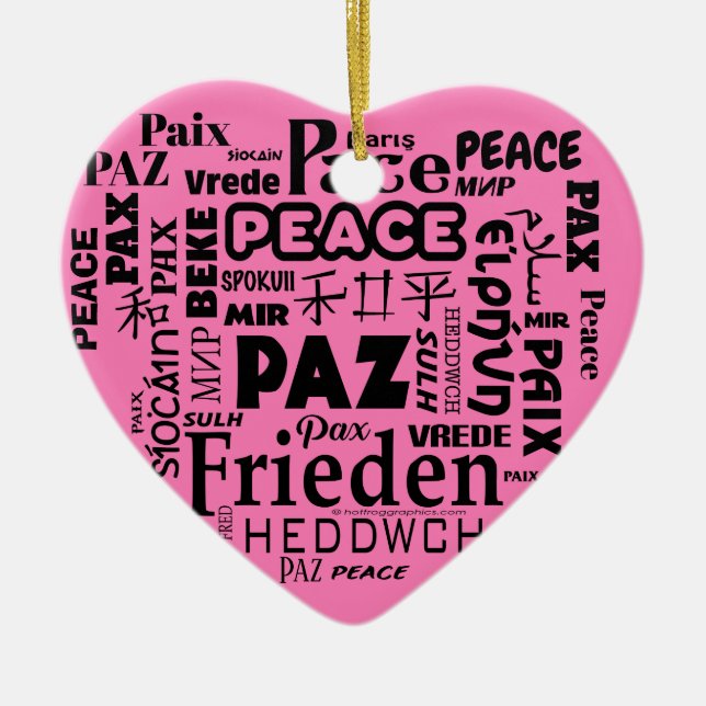 Herzform PEACE Worte Weihnachtsdekoration Keramik Ornament (Vorne)