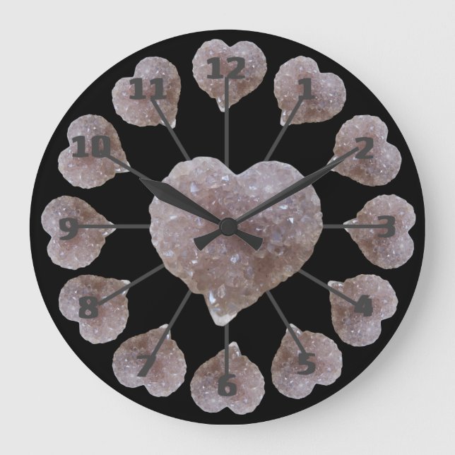 Herzform Pink Amethyst Schwarze Acrylwand Uhr (Vorderseite)