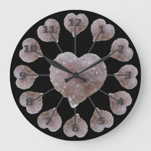 Herzform rosa Amethyst Schwarze Acrylwand Große Wanduhr