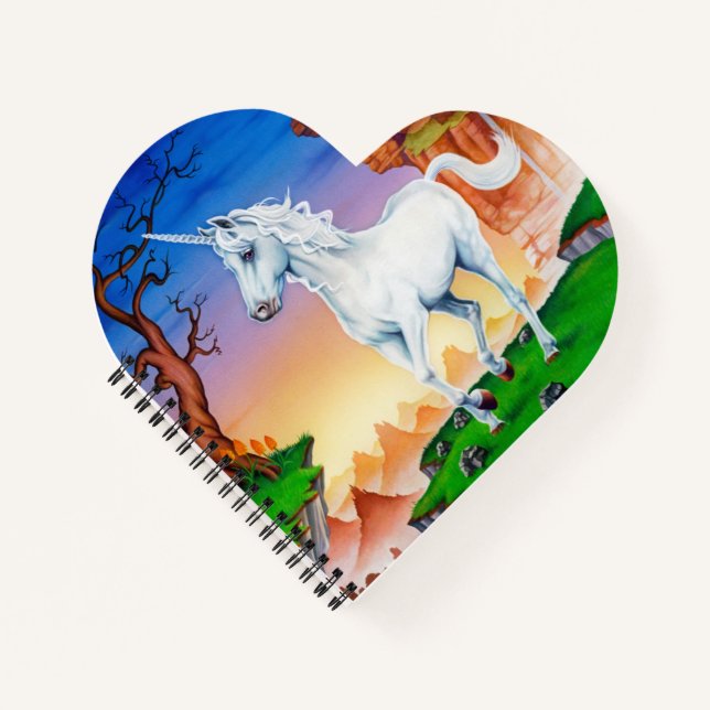 Herzform Spiralnotebook Magic Fantasy Unicorn Notizbuch (Vorderseite)