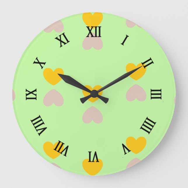 Herzformen auf hellgrün große wanduhr (Vorderseite)