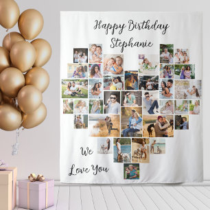 Herzförmige 36er Fotocollage Alles Gute zum Geburt Wandteppich