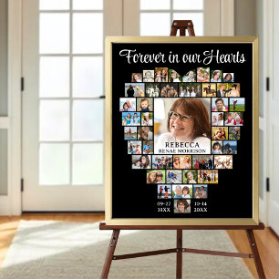 Herzförmige 45-Foto-Collage Funeralien Gedenkfeier Poster